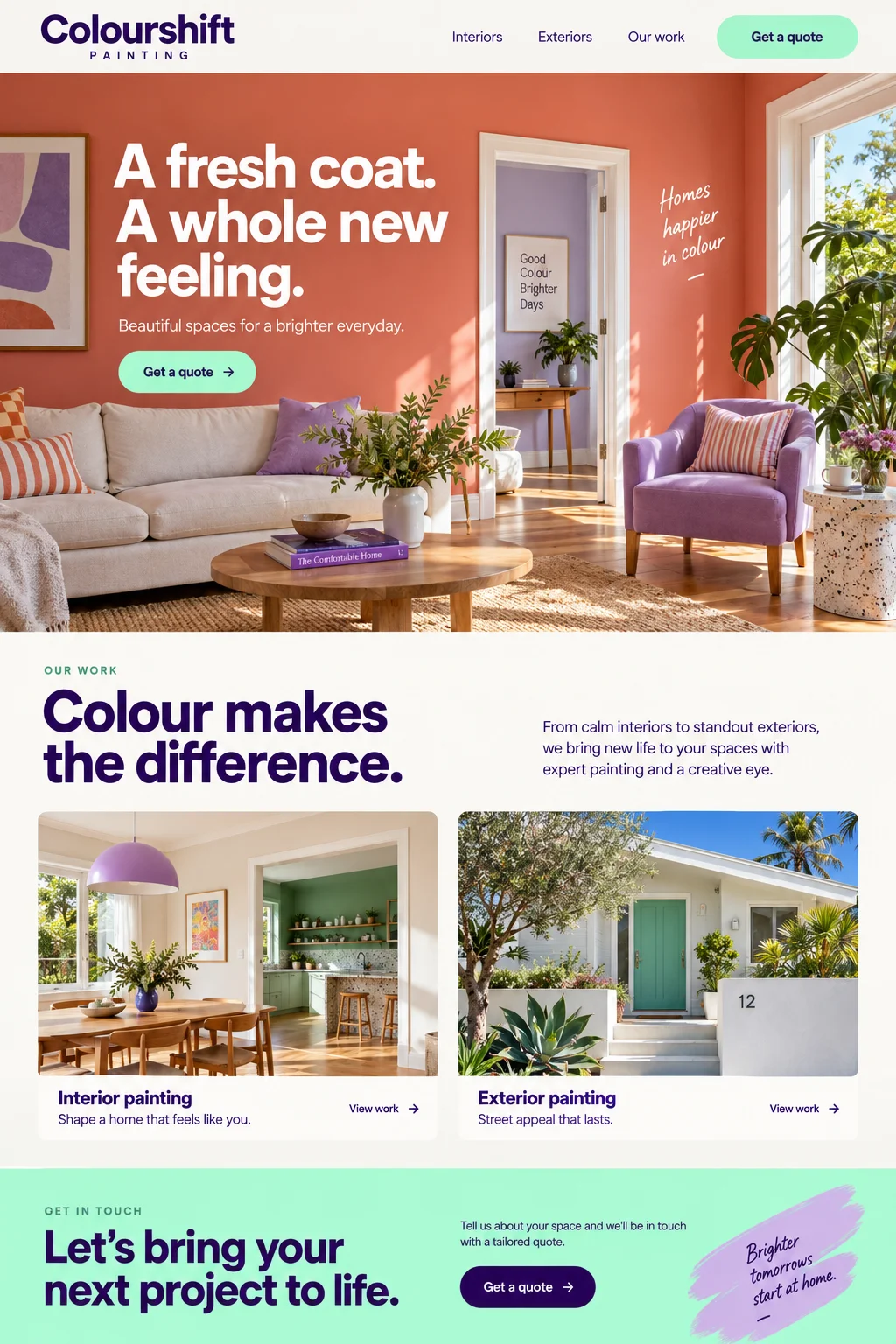 Colourshift Painting: website design with painting & decorating imagery, branding and page layout.