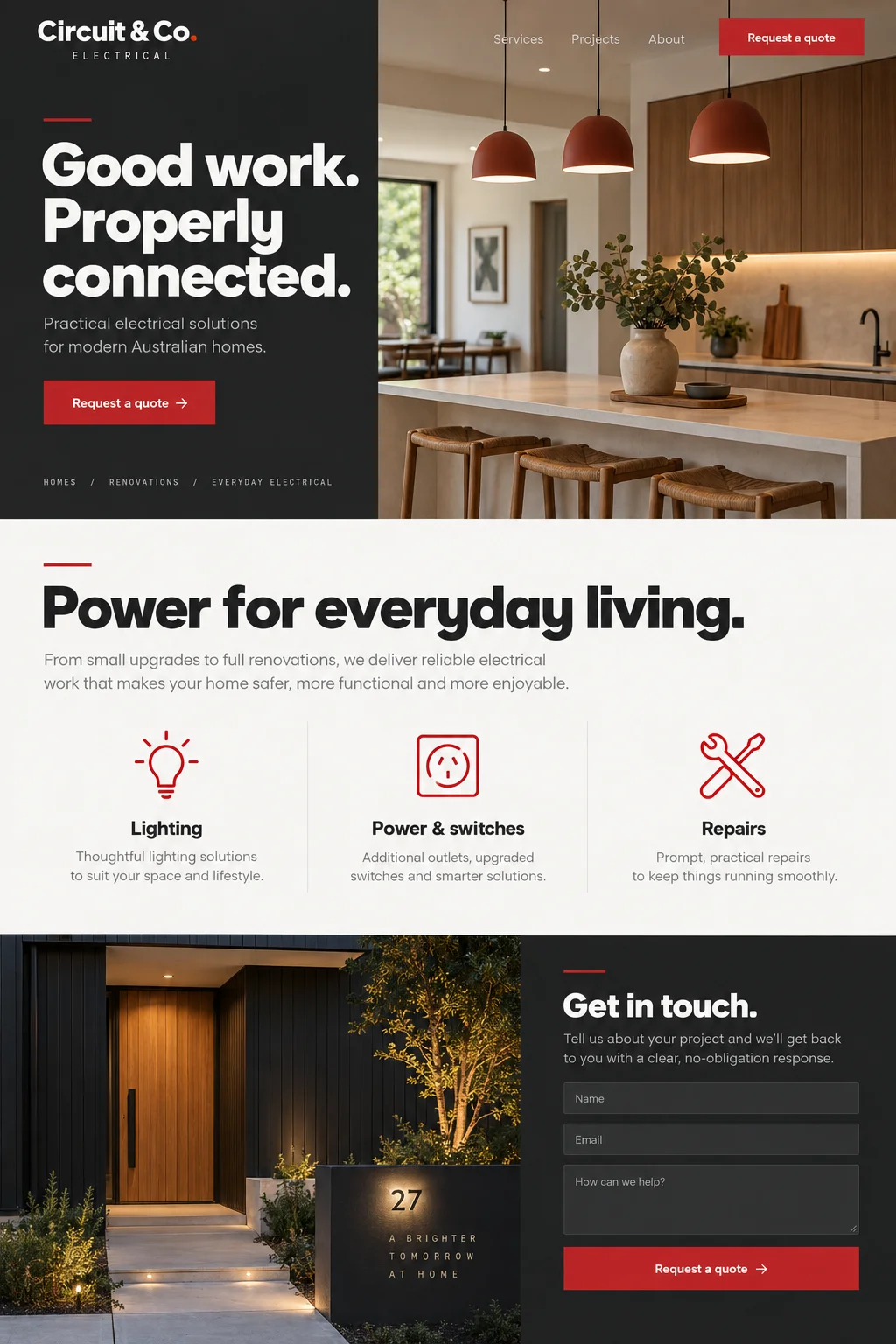 Circuit & Co. Electrical: website design with electrical imagery, branding and page layout.