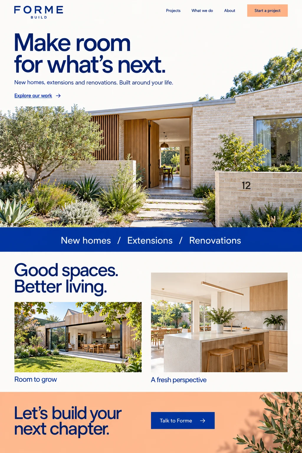 Forme Build: website design with building & renovation imagery, branding and page layout.