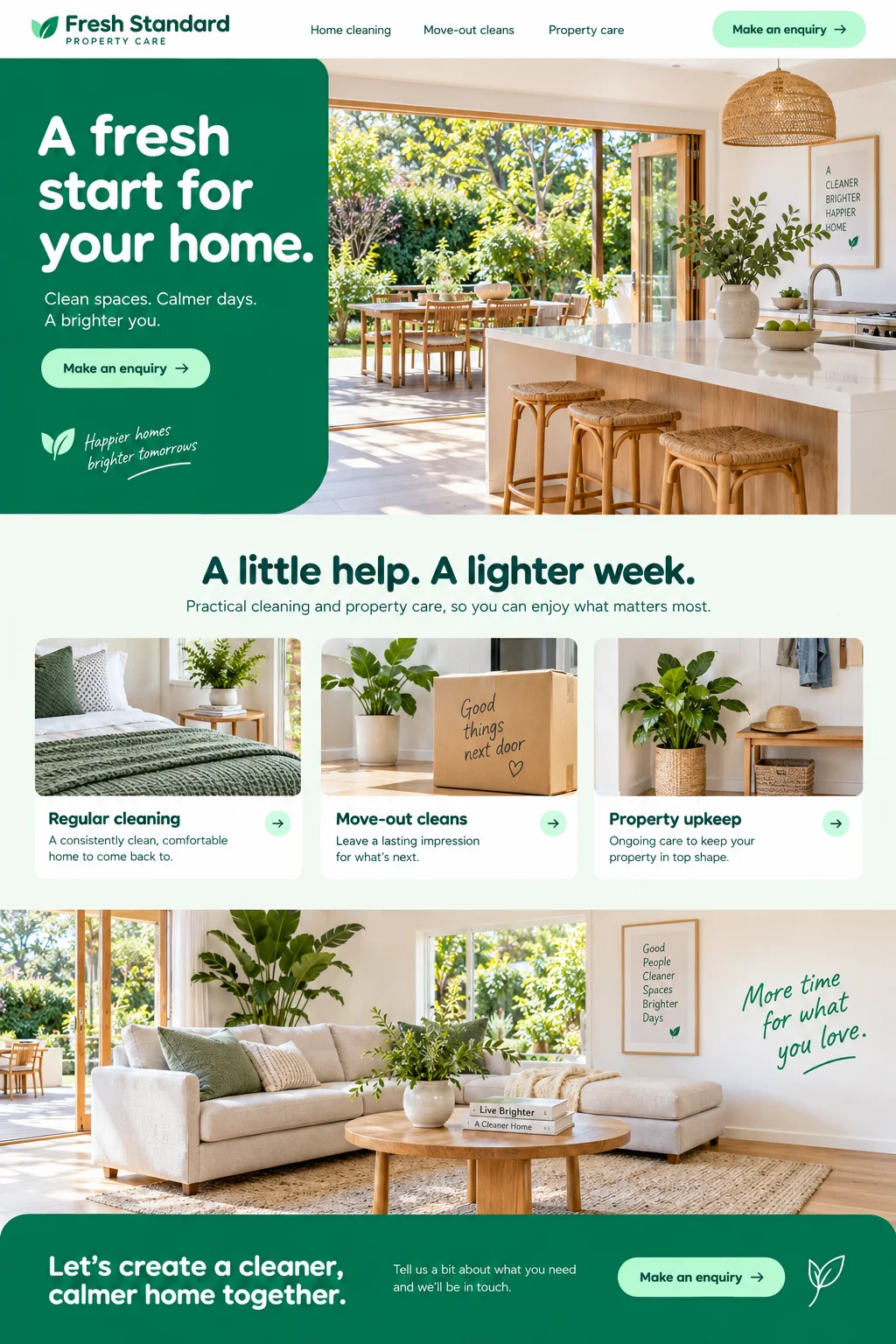 Fresh Standard Property Care: website design with cleaning & property care imagery, branding and page layout.