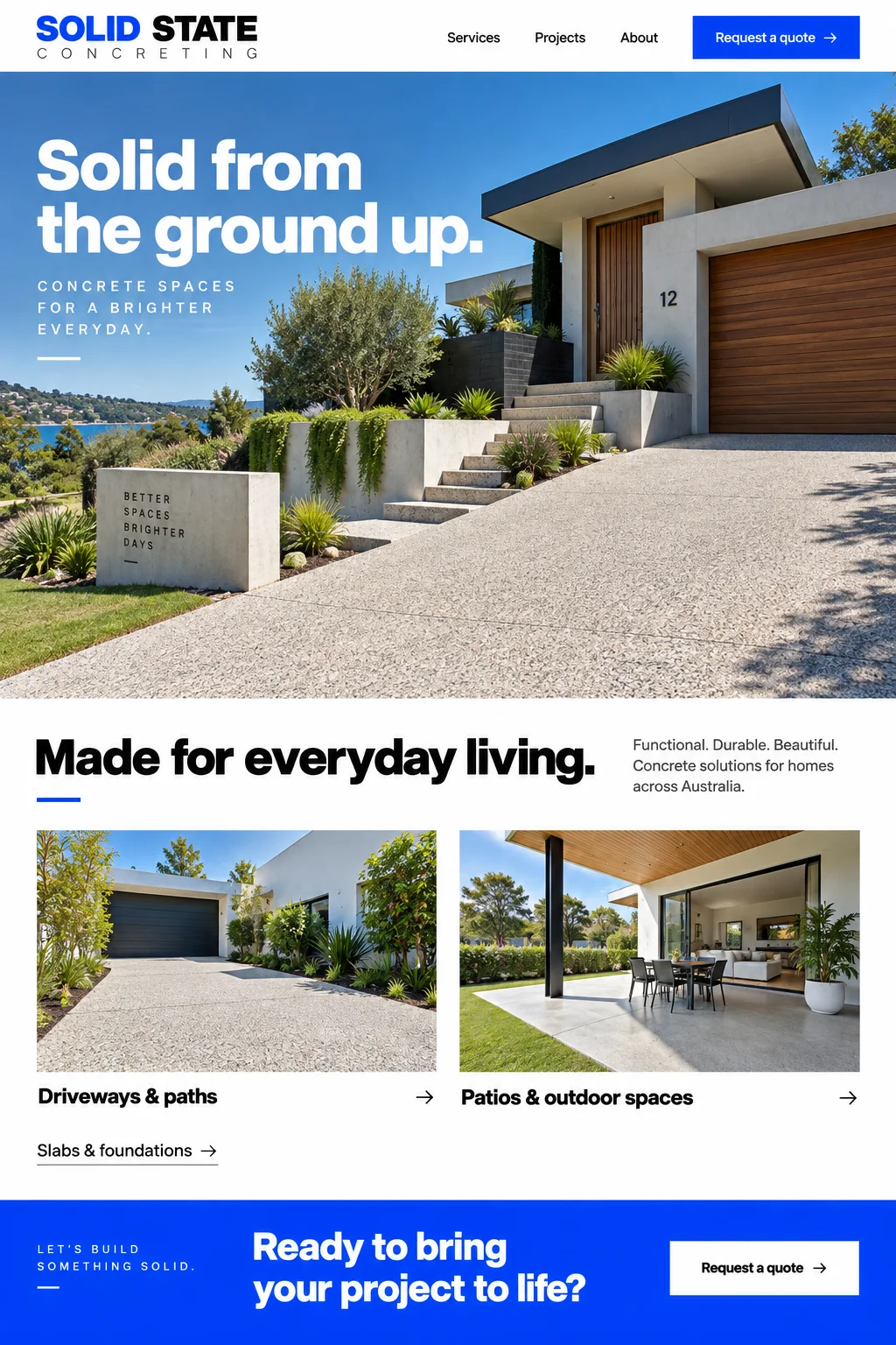 Solid State Concreting: website design with concreting imagery, branding and page layout.